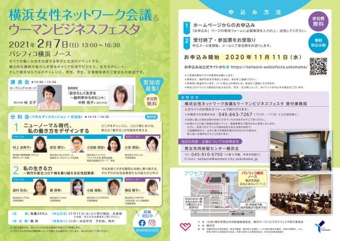【2021/2/7】横浜女性ネットワーク会議＆ウーマンビジネスフェスタ参加者募集！