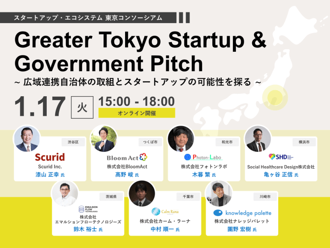 【1/17】Greater Tokyo Startup & Government Pitch～広域連携自治体の取組とスタートアップの可能性を探る～（オンライン）
